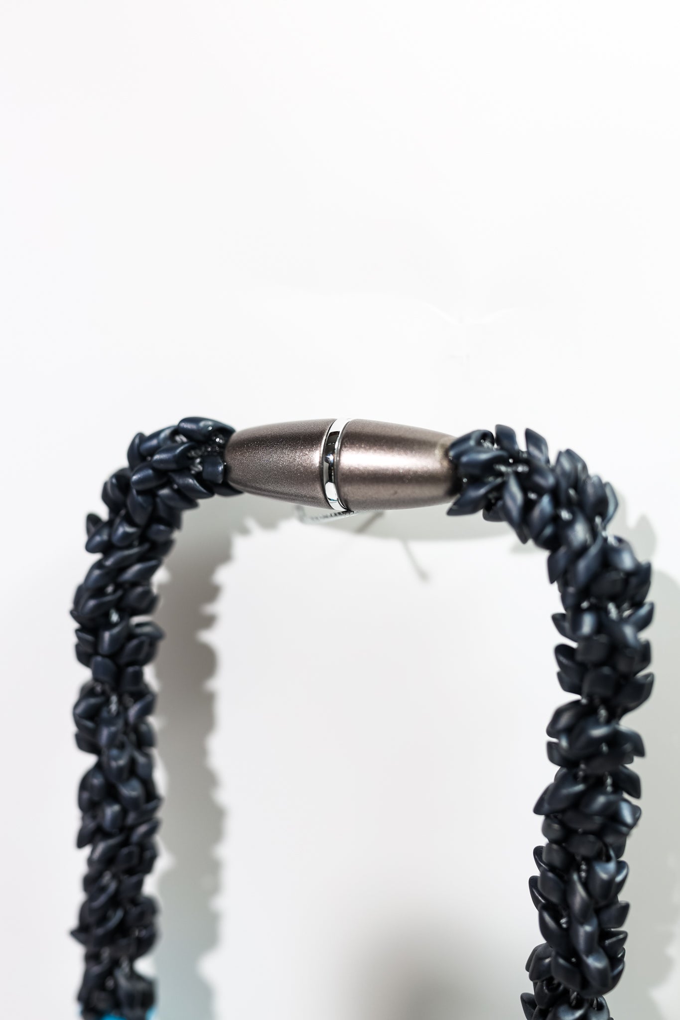 Matte Aqua Blue with Gun Metal Grey Segmented Dragon Scale Necklace Lei - 30"/31" – alternate view 2