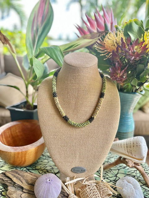 Pop-Up Mākeke - Akalei Designs - Chartreuse Green, Yellow, Brown Picasso Island Style Necklace - Front View