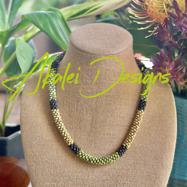 Pop-Up Mākeke - Akalei Designs - Chartreuse Green, Yellow, Brown Picasso Island Style Necklace - With Logo