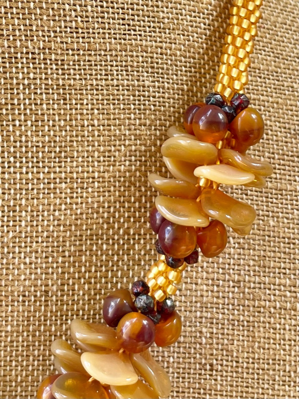 Pop-Up Mākeke - Akalei Designs - Golden Orange Rose Petal Beaded Hawaiian Haku Mini Lei - 5 Clusters - Close Up