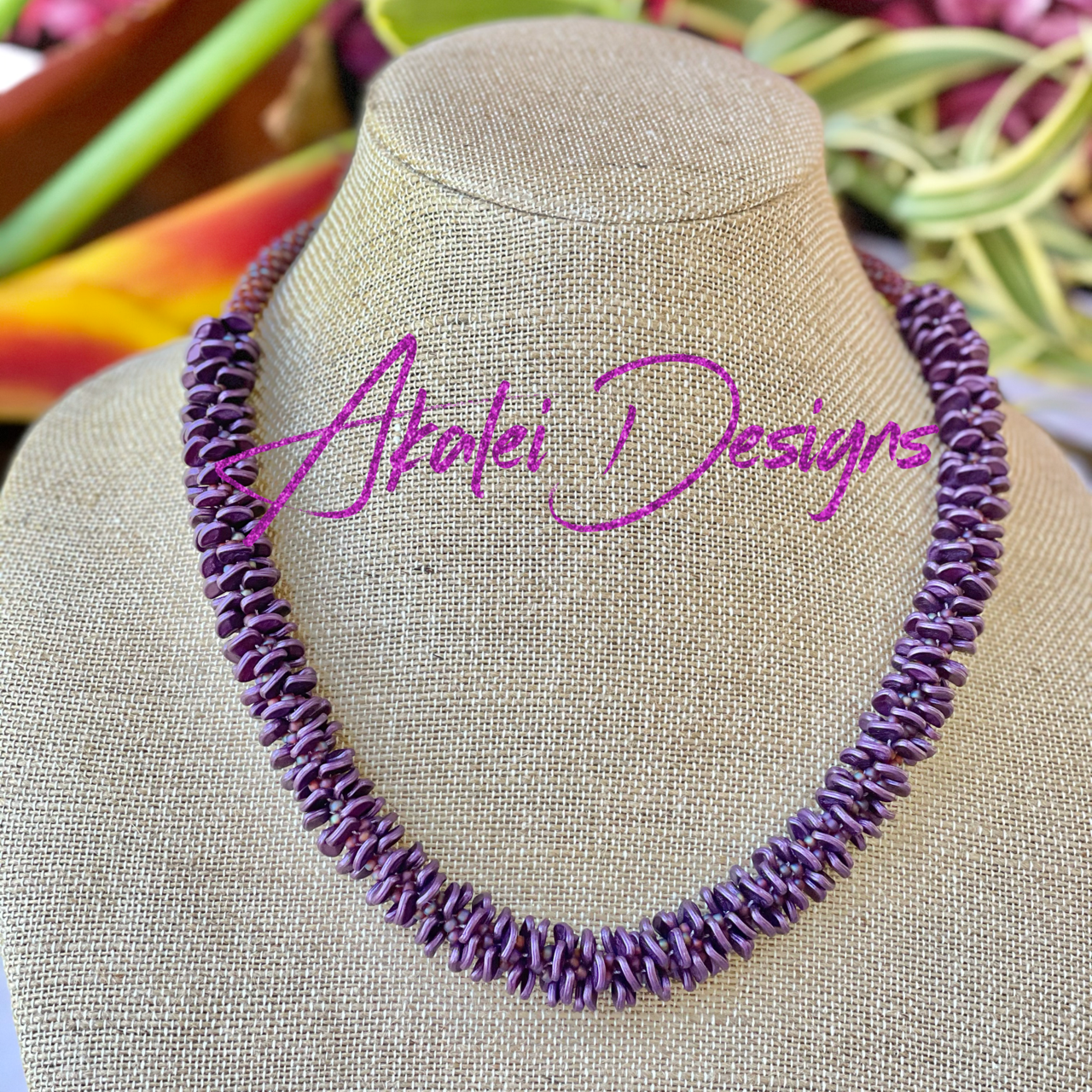 Pop-Up Mākeke - Akalei Designs - Metallic Purple (Rare) Orchid Lei - With Logo