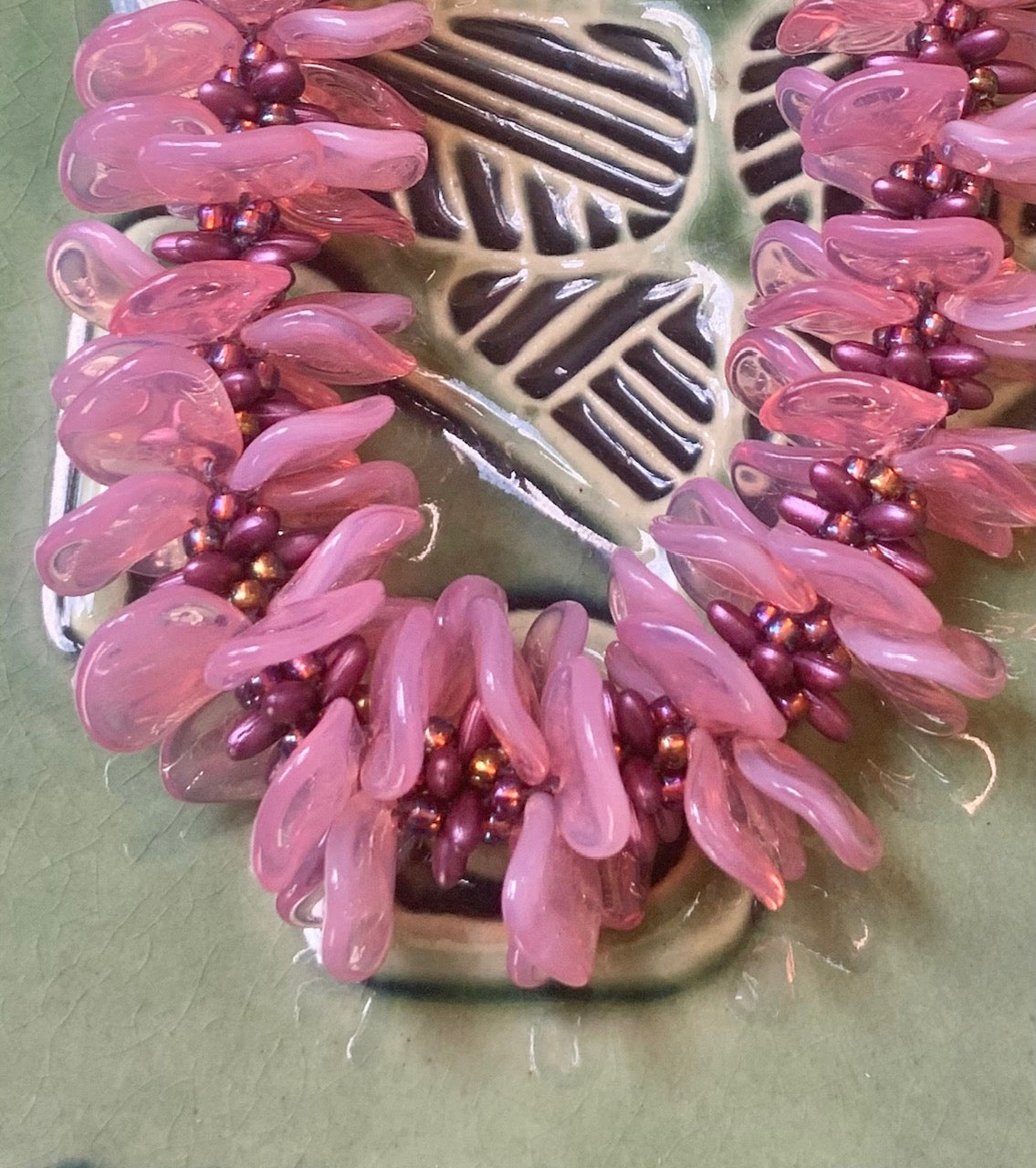 Pop-Up Mākeke - Akalei Designs - Pink Transparent Rose Petal Haku Lei Necklace