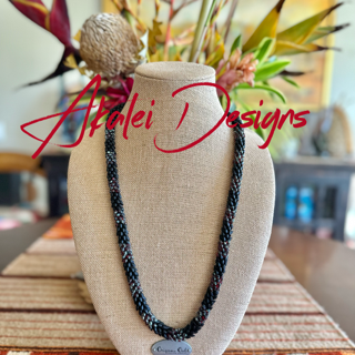 Pop-Up Mākeke - Akalei Designs - Transparent Red Picasso with Matte Black Dragon Scales "Kane" Necklace - With Logo