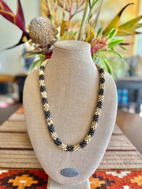 Pop-Up Mākeke - Akalei Designs - Yellow Picasso Dragon Scales w/ Transparent Topaz Beads Necklace - Front View