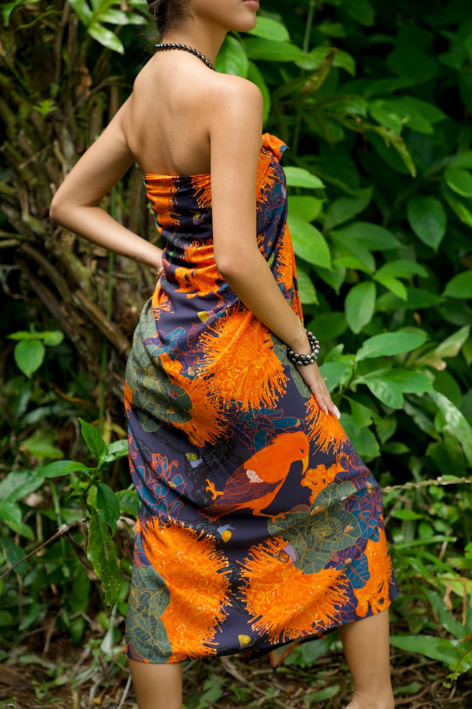 Pop-Up Mākeke - David Shepard Hawaii - Kaniakapūpū Orange Pareo/Sarong - Dress Use - Back View