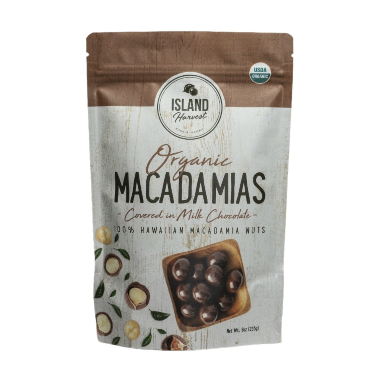 Pop-Up Mākeke - Island Harvest - Organic Macadamia Nuts Covered in Milk Chocolate - Front View