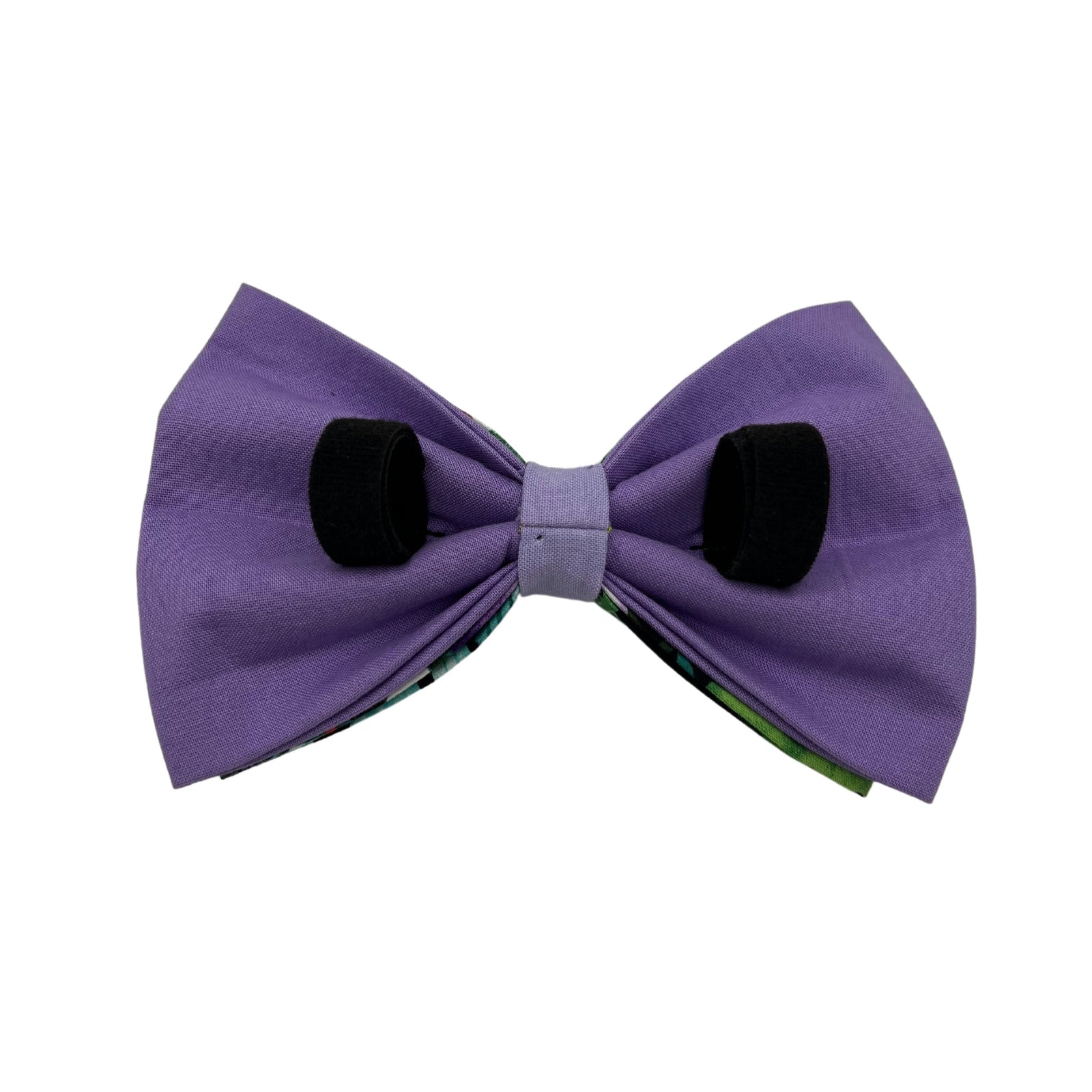Pop-Up Mākeke - humBOWbarks Pet Wear - Small Double Bow Tie - Purple Hibiscus - Back View