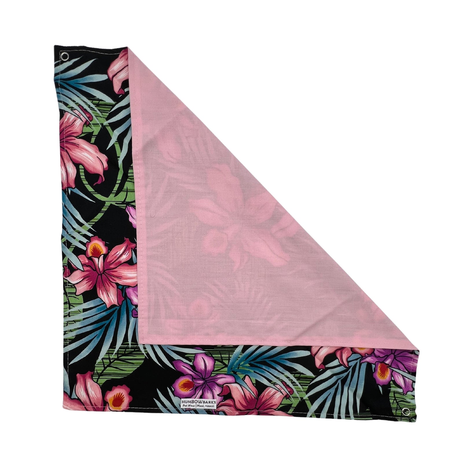 Pop-Up Mākeke - humBOWbarks Pet Wear - Large Reversible Bandana - Retro Flowers - Folded