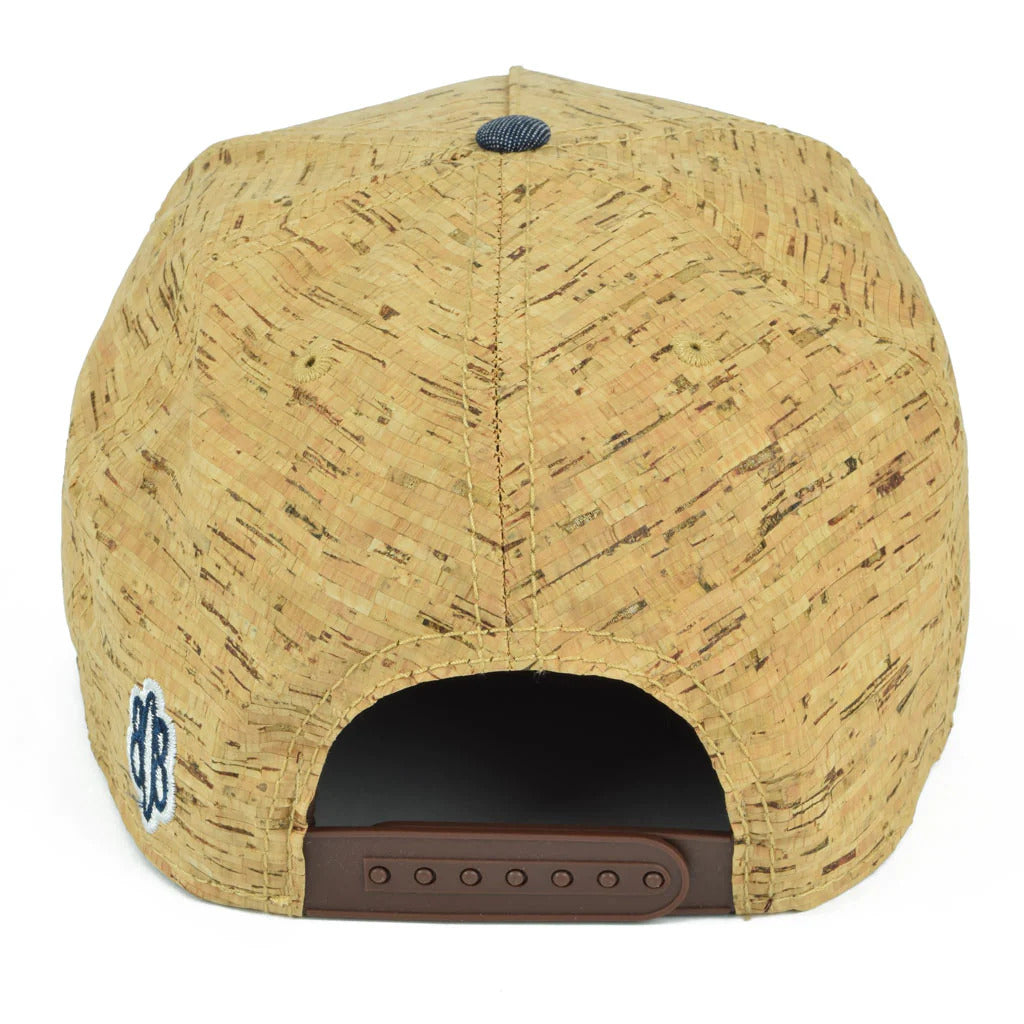 Pop-Up Mākeke - 808 Clothing - Aloha with Islands 3D Flat Bill Hat - Cork & Blue Denim - Back View