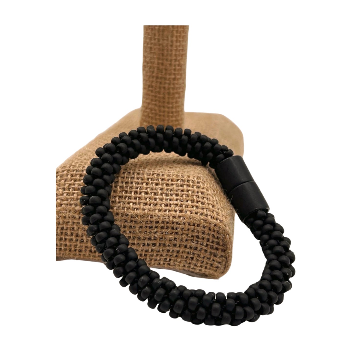 Pop-Up Mākeke - Akalei Designs - Black Matte Round Glass Beads Bracelet - 7.5in