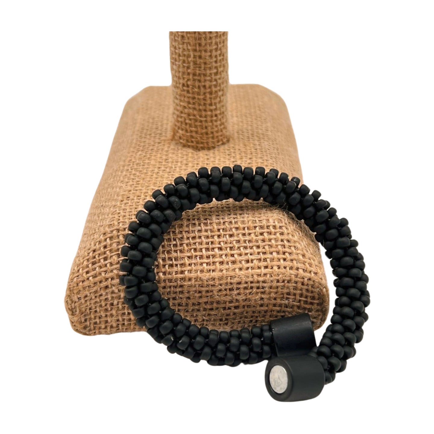 Pop-Up Mākeke - Akalei Designs - Black Matte Round Glass Beads Bracelet - 7.5in