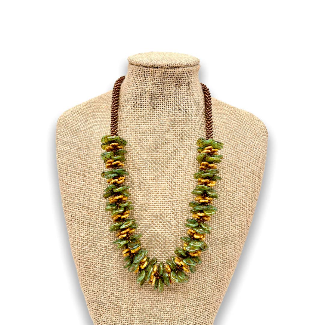 Pop-Up Mākeke - Akalei Designs - Green Picasso Haku Hawaiian Lei Necklace