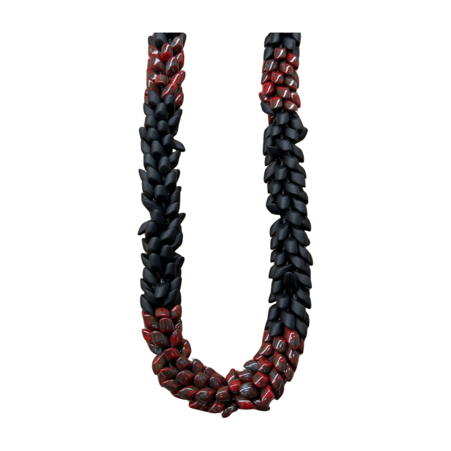 Red Picasso with Matte Black Dragon Scales Necklace - 32"