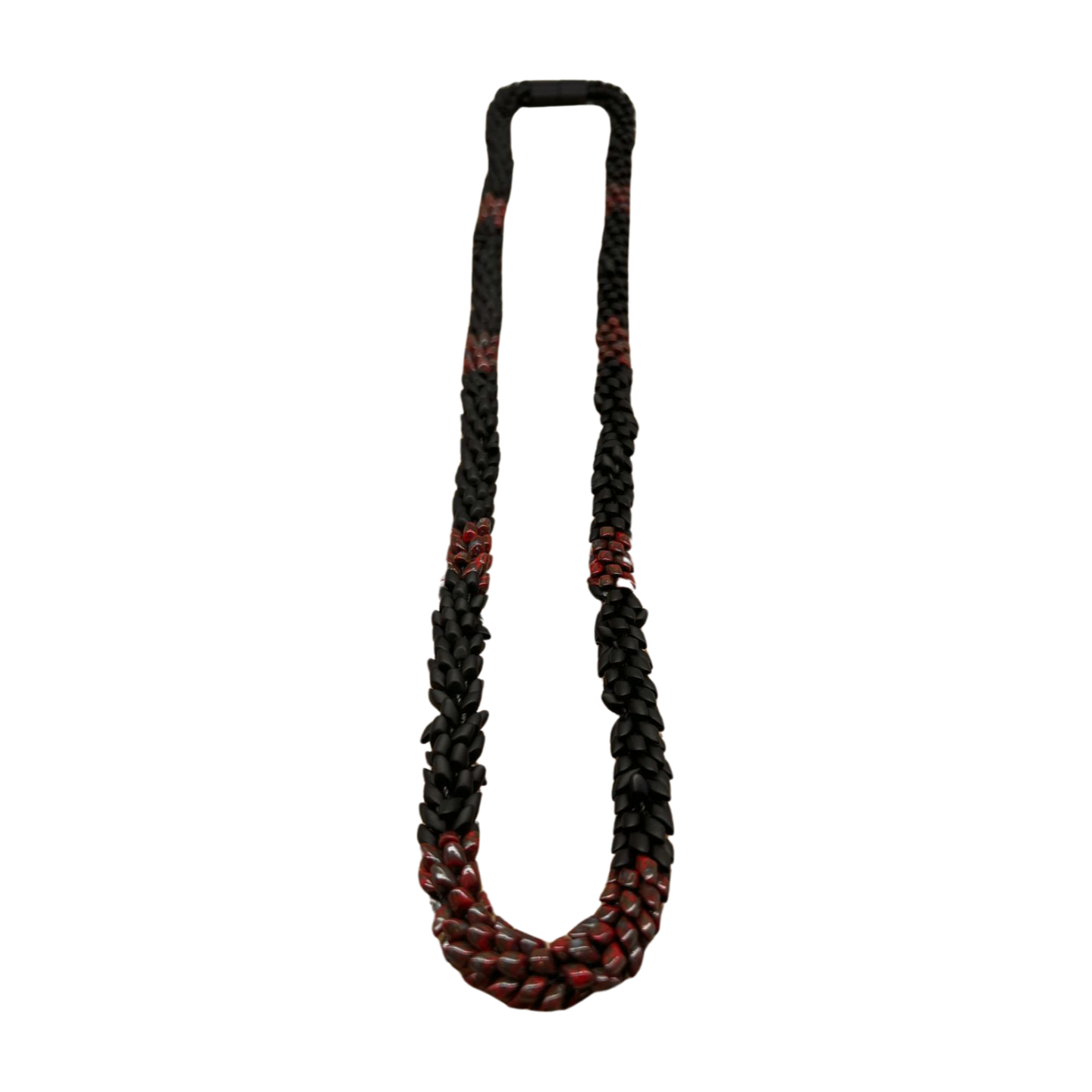 Red Picasso with Matte Black Dragon Scales Necklace - 32"