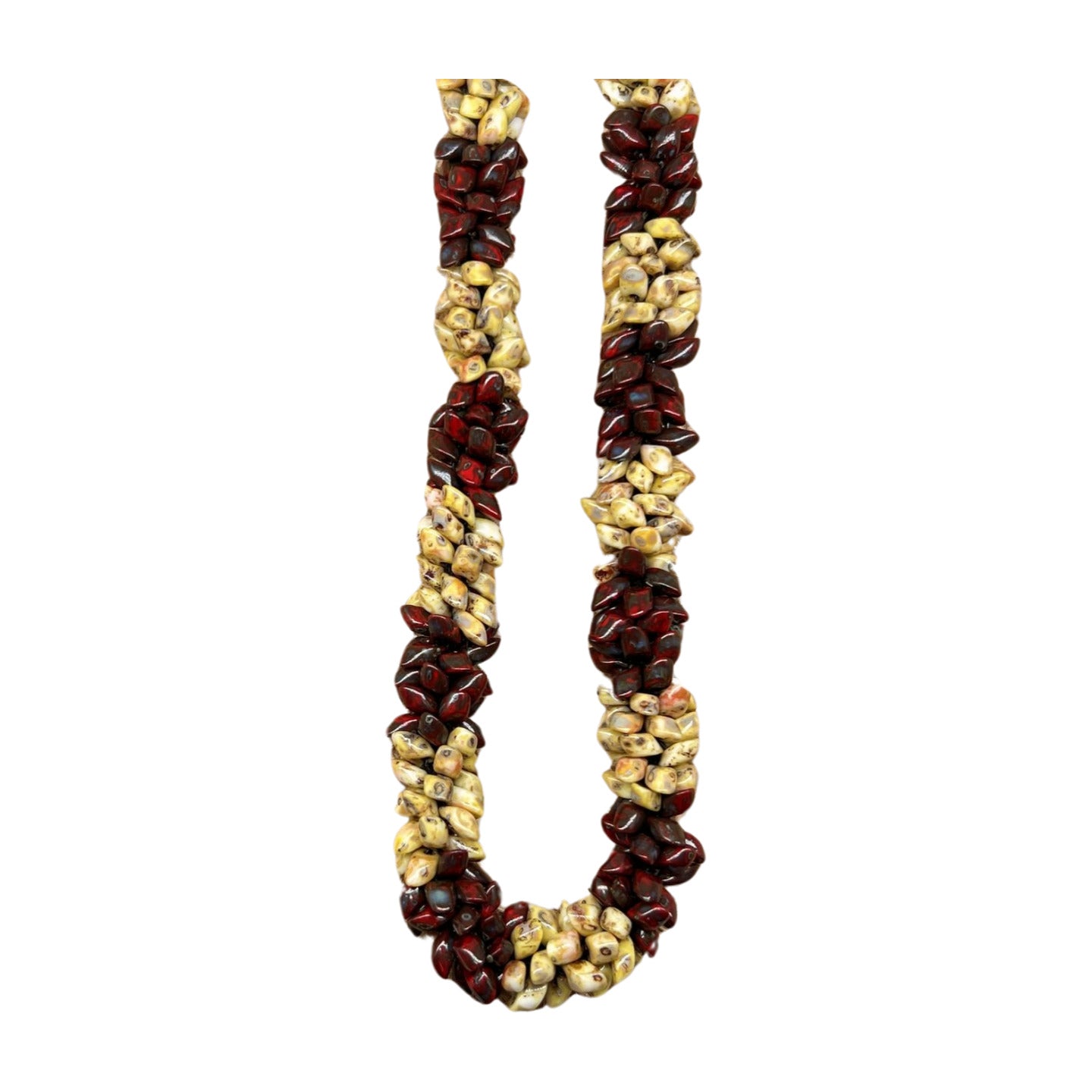 Pop-Up Mākeke - Akalei Designs - Red and Yellow Picasso Beaded Scales Necklace Lei - 21in - Close Up