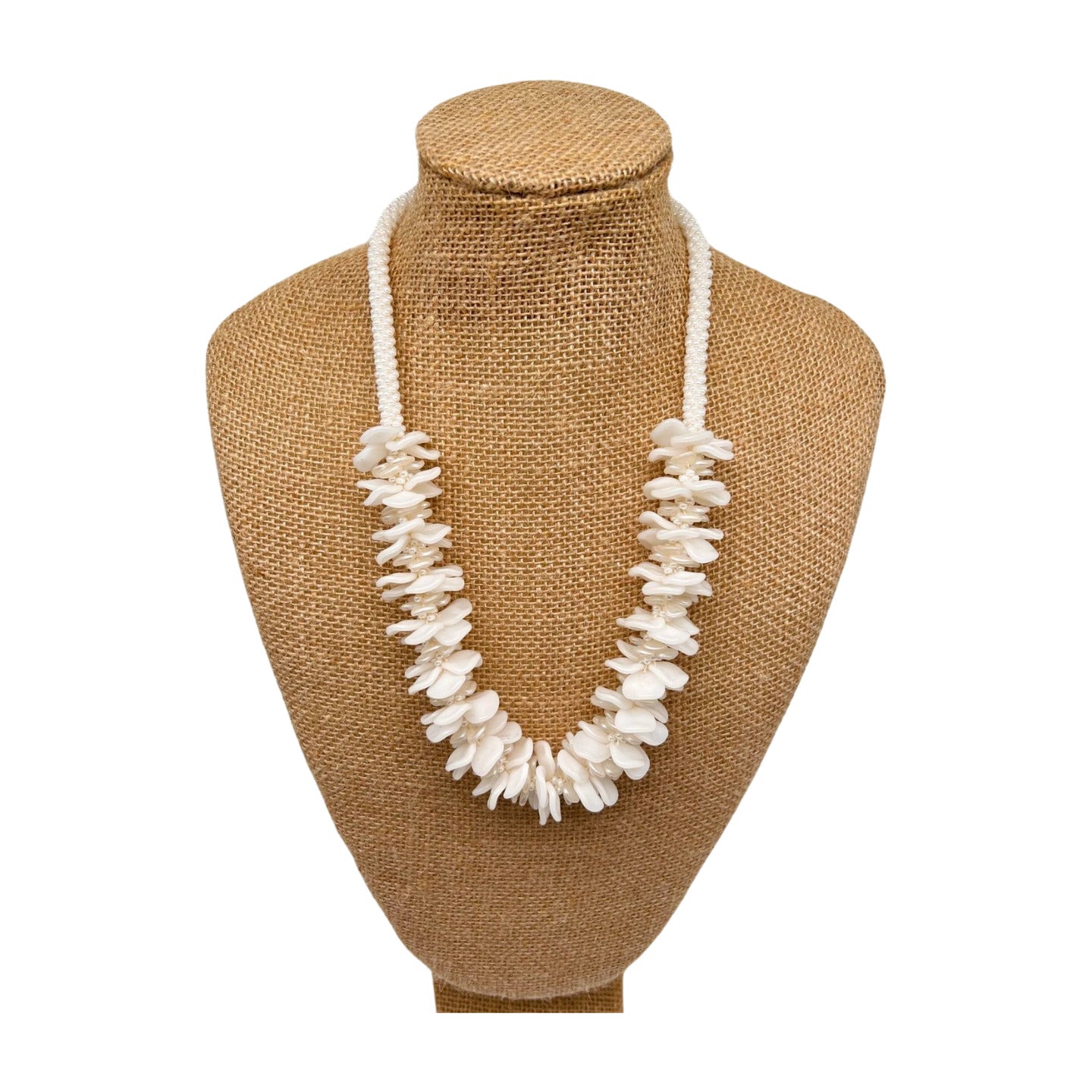 Pop-Up Mākeke - Akalei Designs - White Wedding Haku Lei Necklace - 24in - Front View