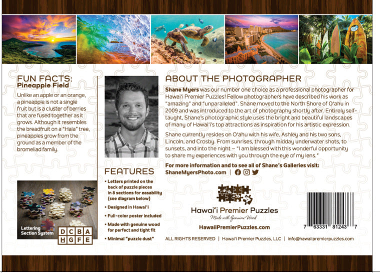 Pop-Up Mākeke - Hawaii Premier Puzzles - Pineapple Field Puzzle - Oahu, Hawaii 1000-Piece Puzzle - Back View