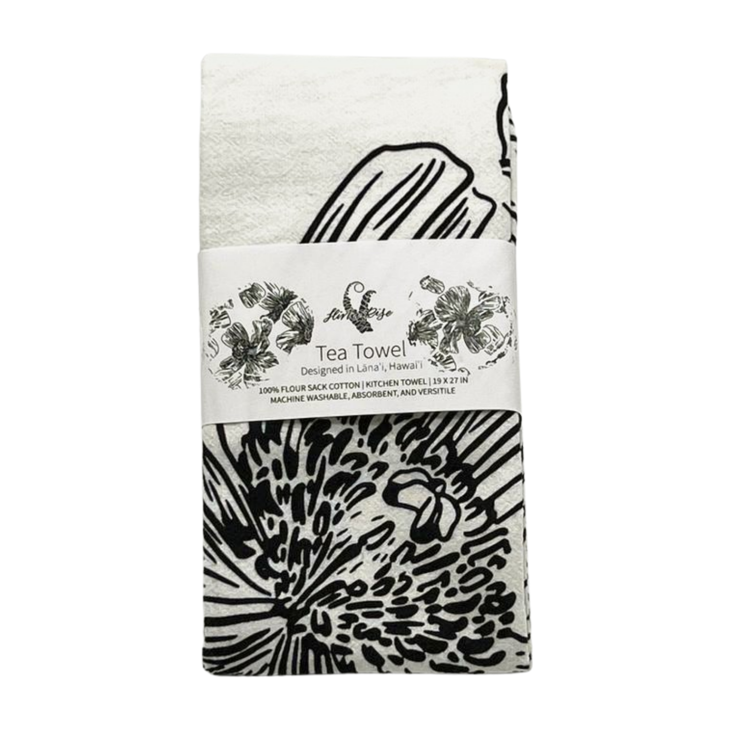 Pop-Up Mākeke - Hinu Rise - Multipurpose Tea Towel - Pua Kala in Black & White - Front View