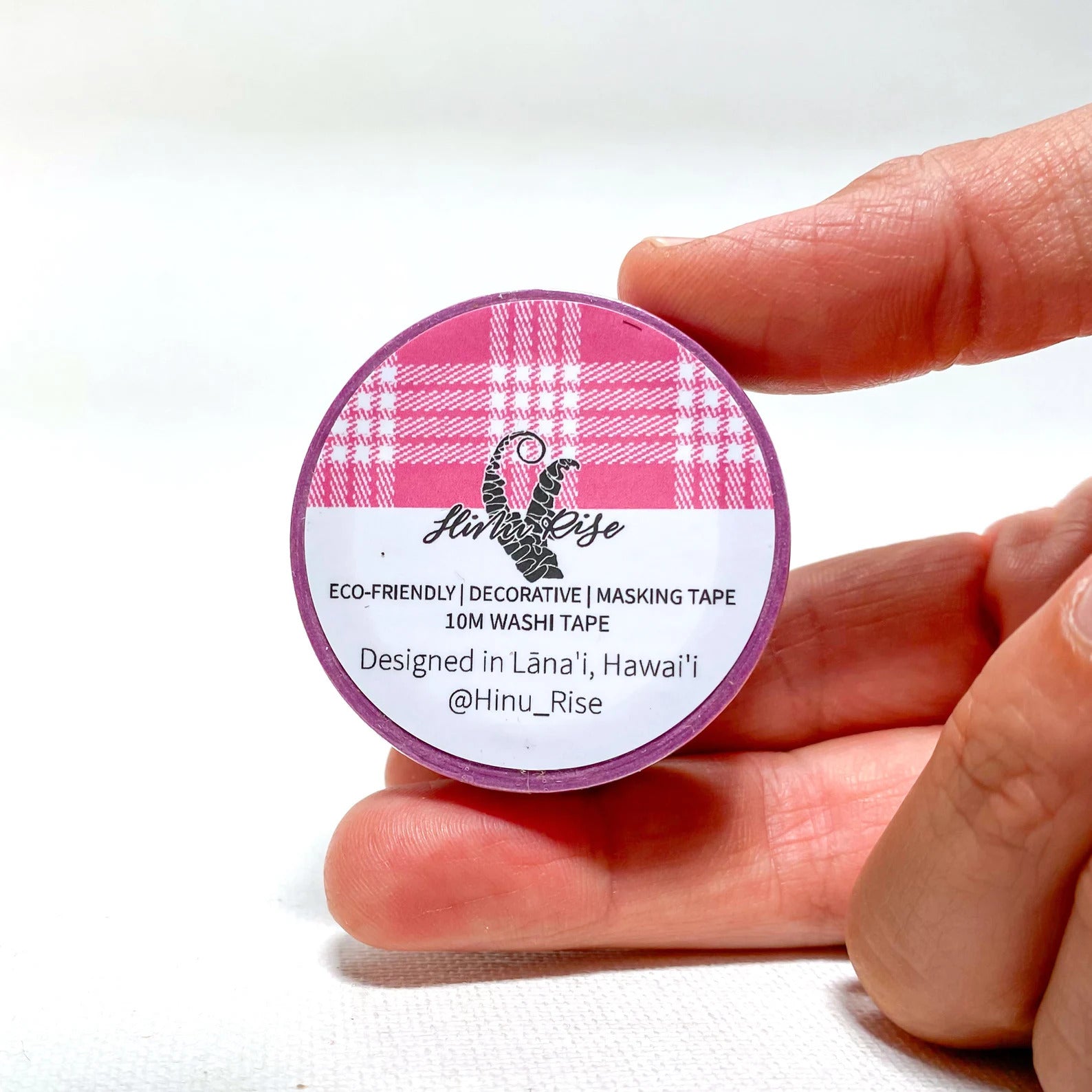 Pop-Up Mākeke - Hinu Rise - Palaka Washi Tape Roll - Pink - Front View