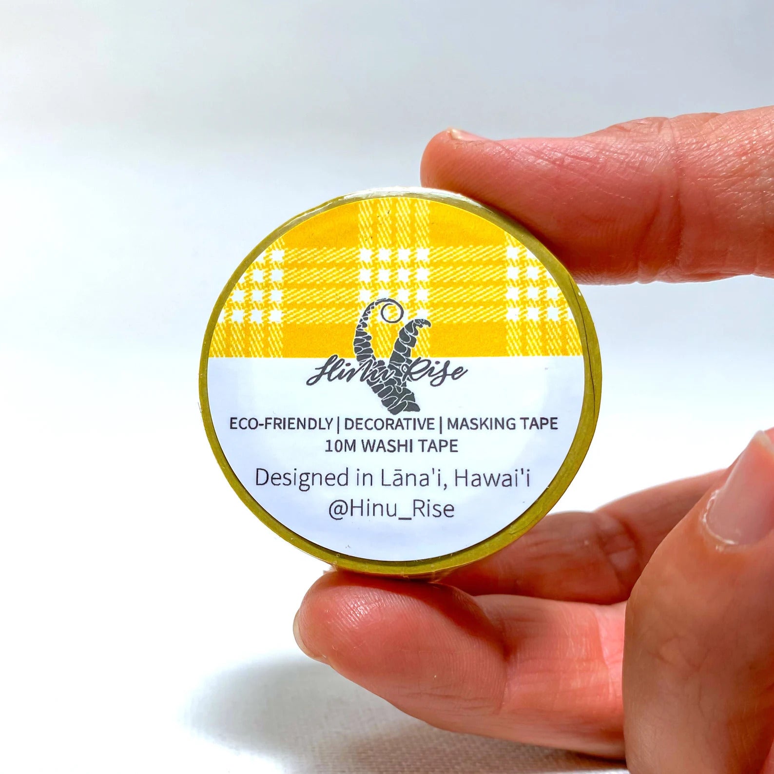 Pop-Up Mākeke - Hinu Rise - Palaka Washi Tape Roll - Yellow - Front View