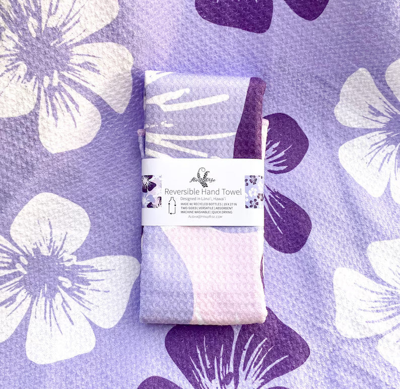Pop-Up Mākeke - Hinu Rise - Reversible Hand Towel - Nohoanu Purple - Front View