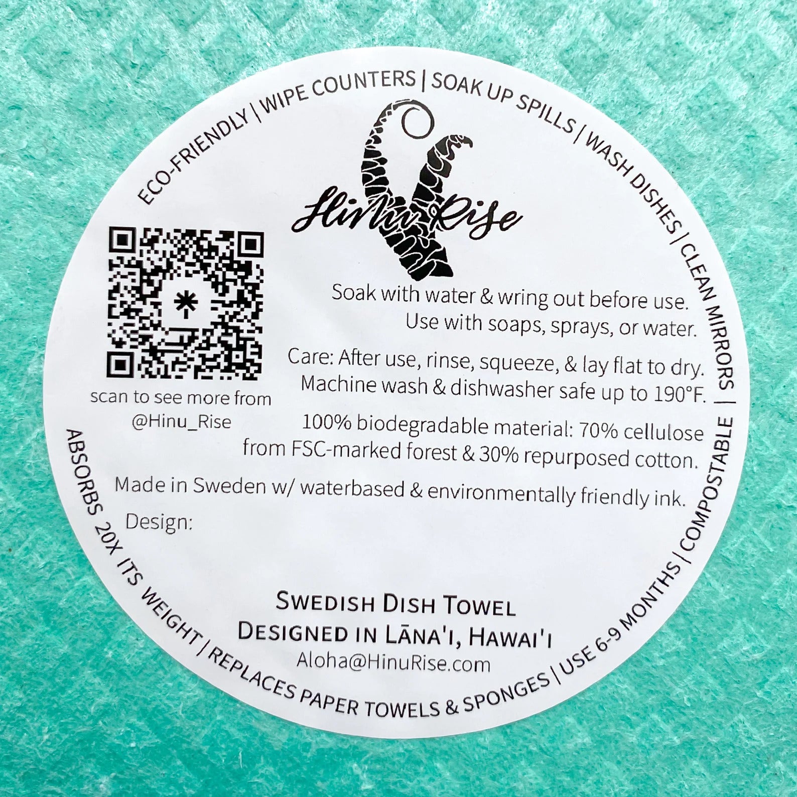 Pop-Up Mākeke - Hinu Rise - Swedish Dishcloth - Palapalai in Fern Green - Care Instructions