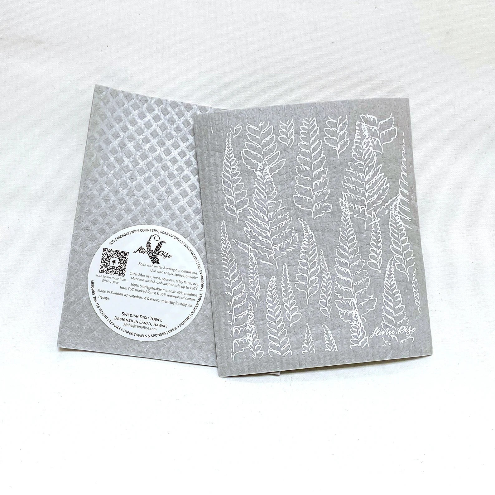 Pop-Up Mākeke - Hinu Rise - Swedish Dishcloth - Palapalai Fern in Grey - Front View