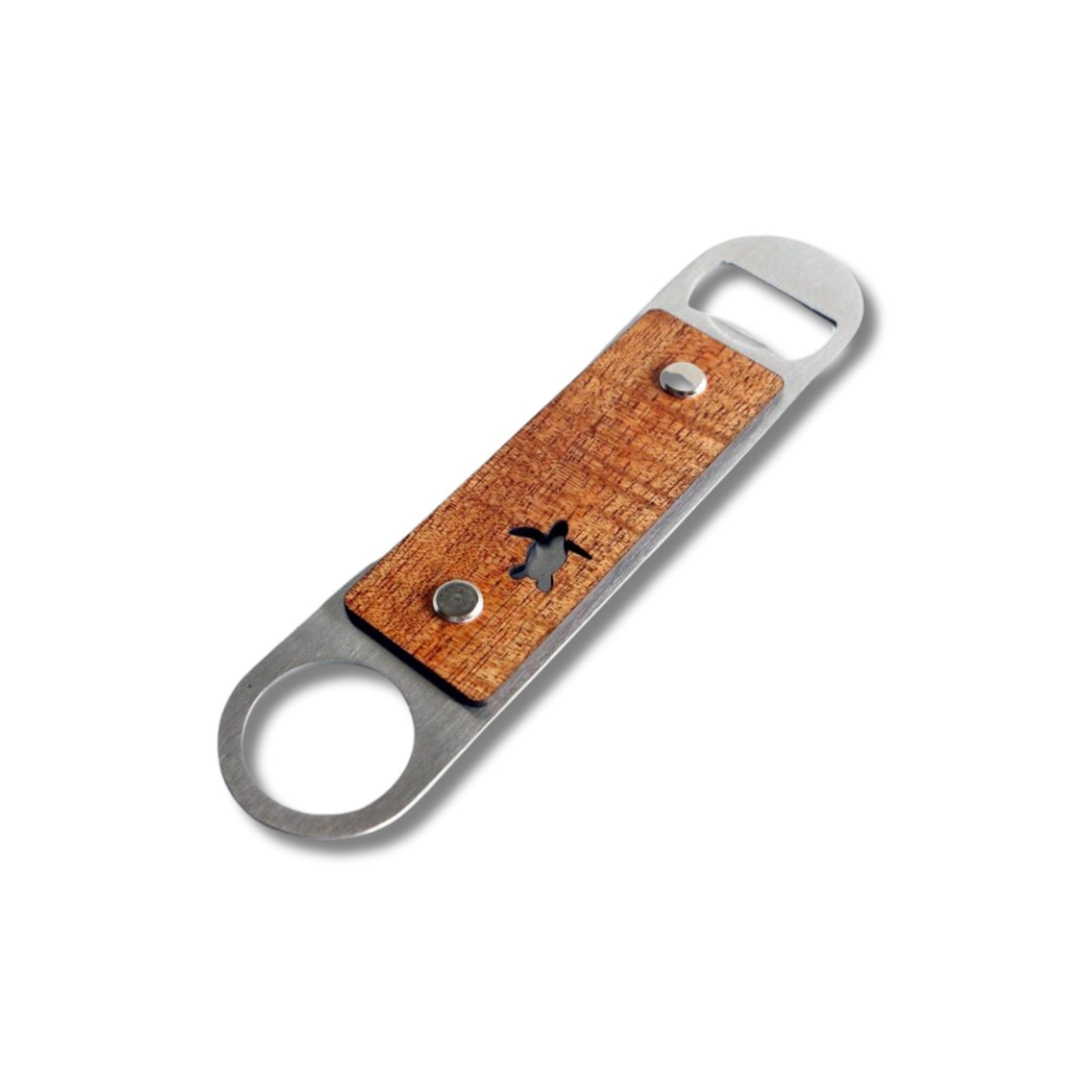 Pop-Up Mākeke - KoaWood Ranch - Koa and Stainless Steel Bottle Opener - Honu - Front View