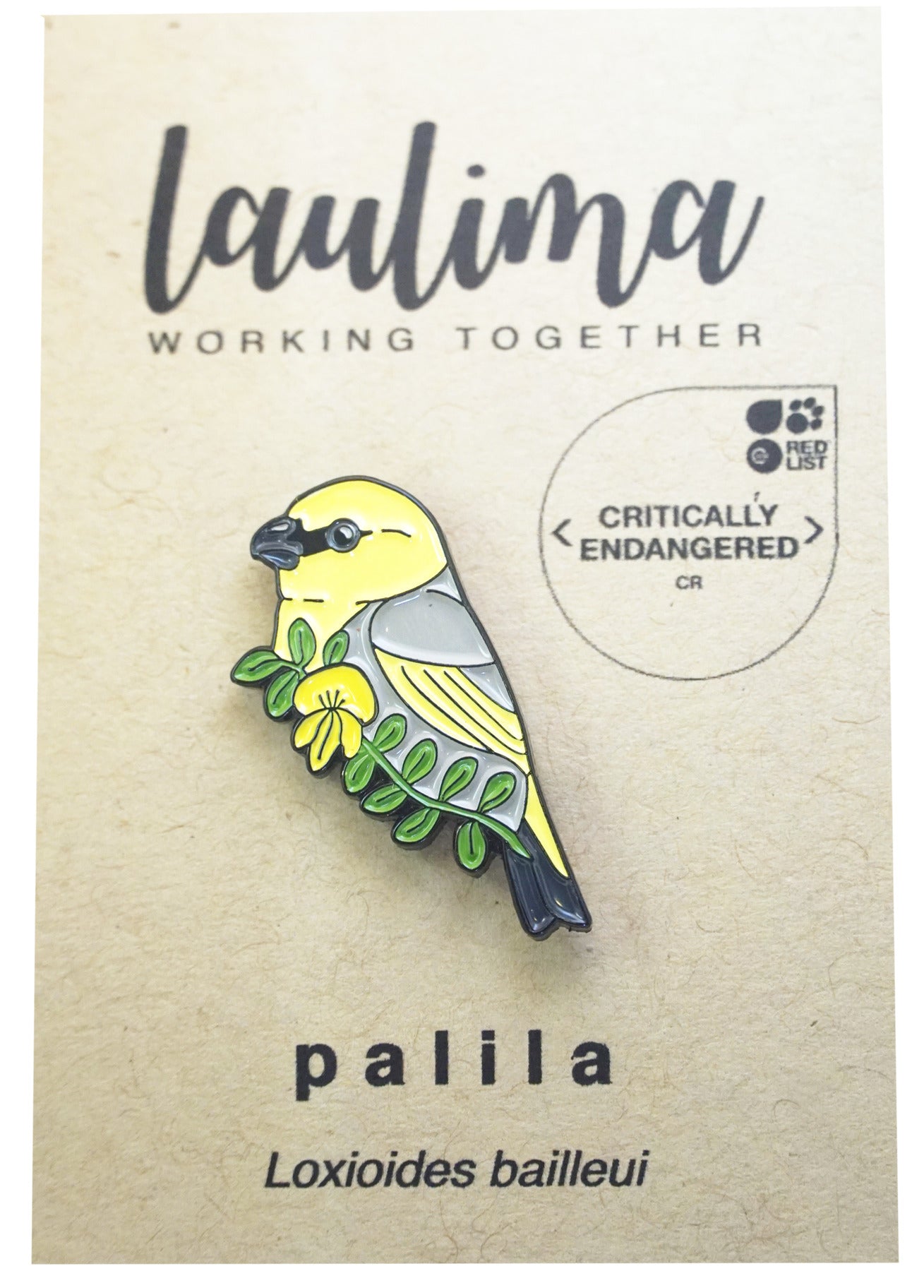 Pop-Up Mākeke - Laulima Hawai'i - Enamel Pin - Palila - Front View
