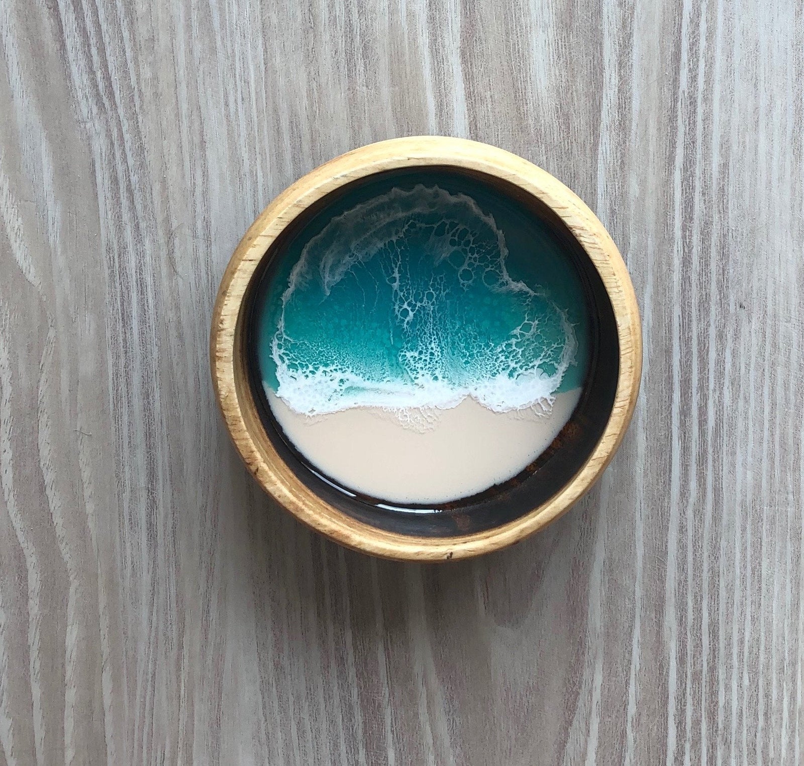 Pop-Up Mākeke - Marr Artworks - Resin Acacia Wood Bowl - Aqua