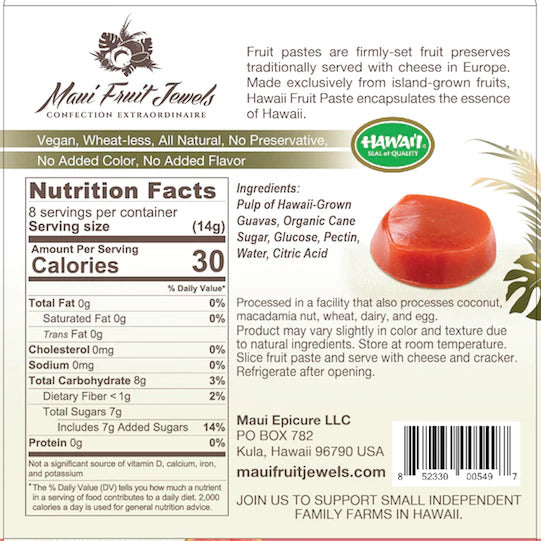 Pop-Up Mākeke - Maui Fruit Jewels - Guava Hawaii Fruit Paste - Back View