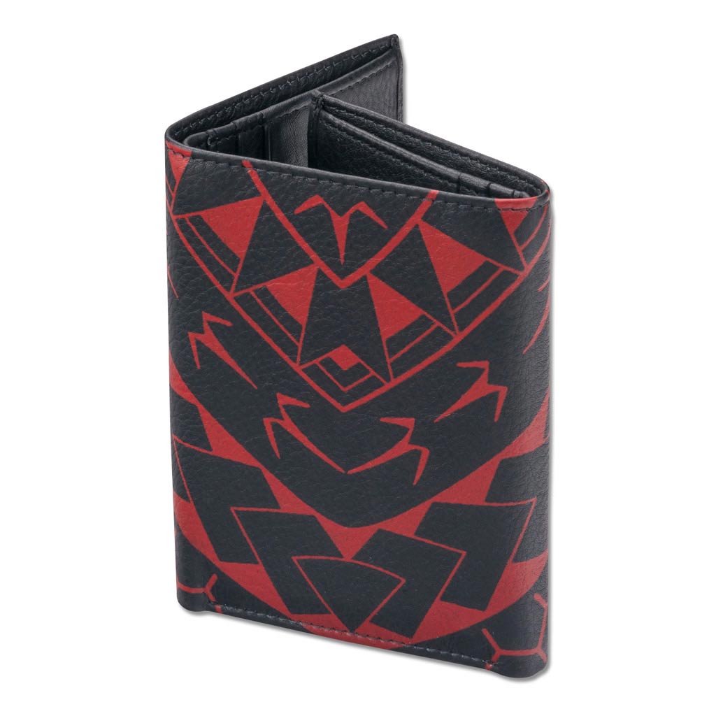 Pop-Up Mākeke - Na Koa - Polynesian Tattoo Trifold Leather Wallet - Black & Red - Back View