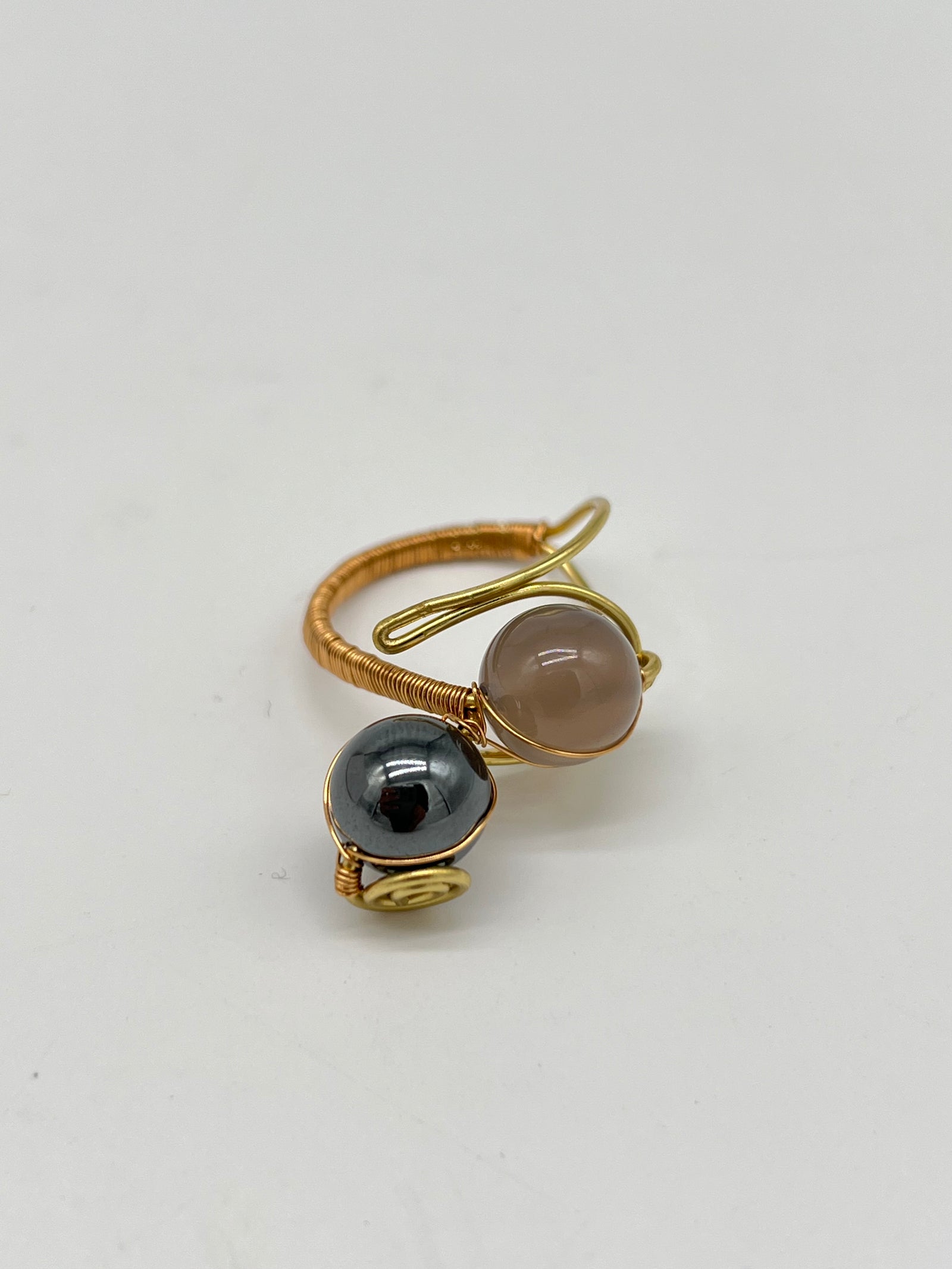 Gemstone Wirework Rings - Hematite & Smokey Grey Quartz