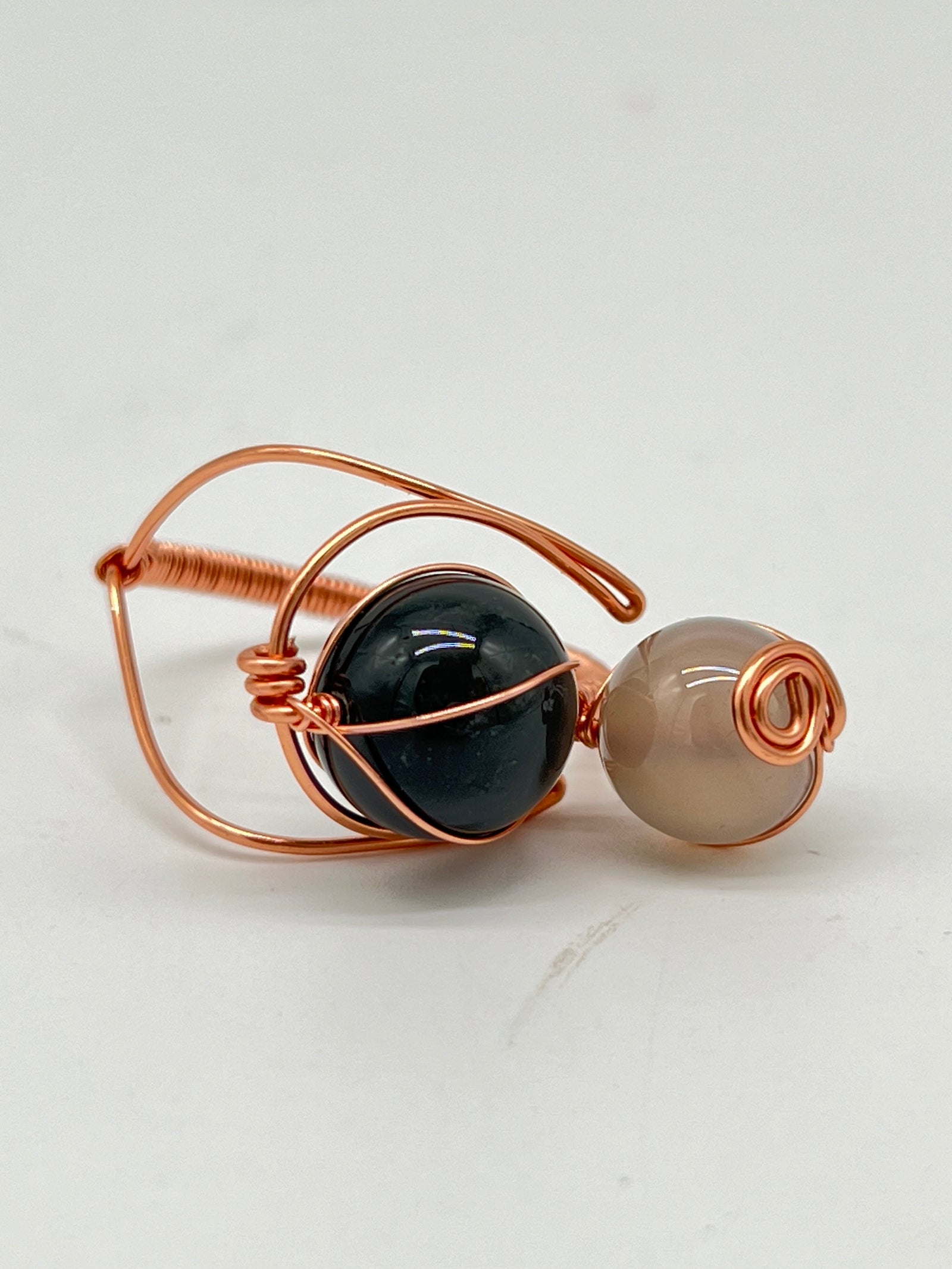 Gemstone Wirework Rings - Rainbow Obsidian & Smoky Grey Agate