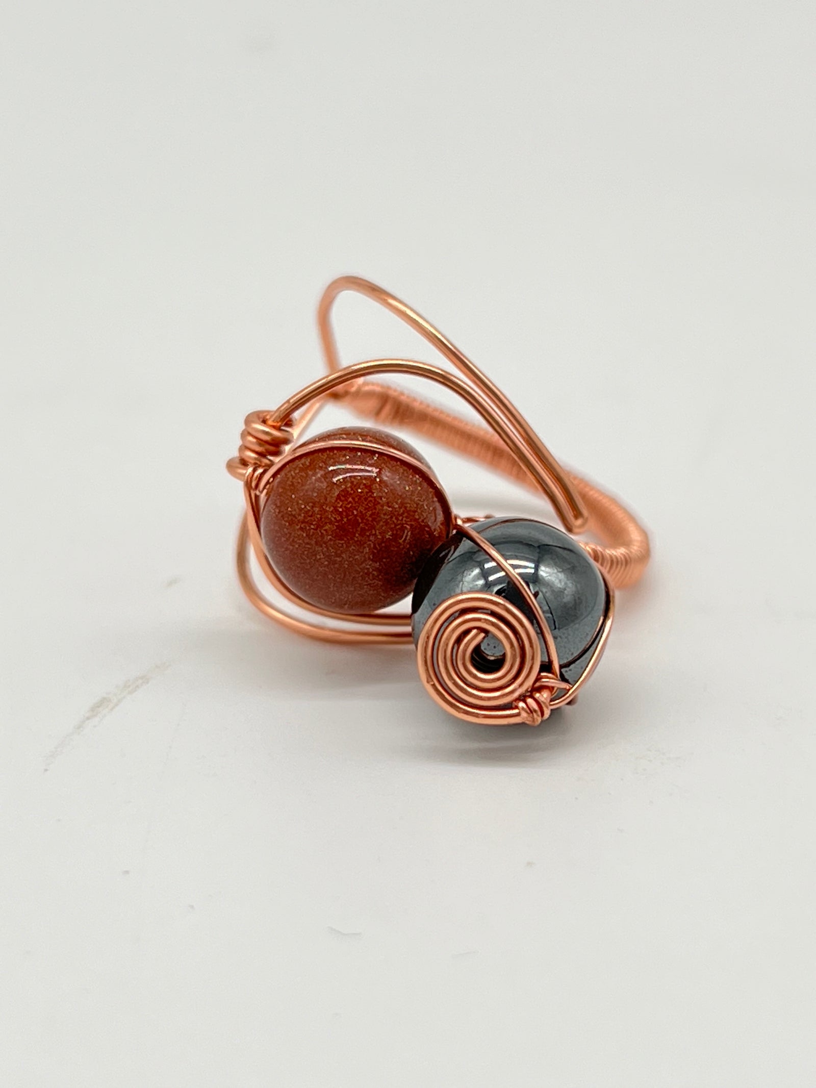 Gemstone Wirework Ring - Sunstone & Hematite