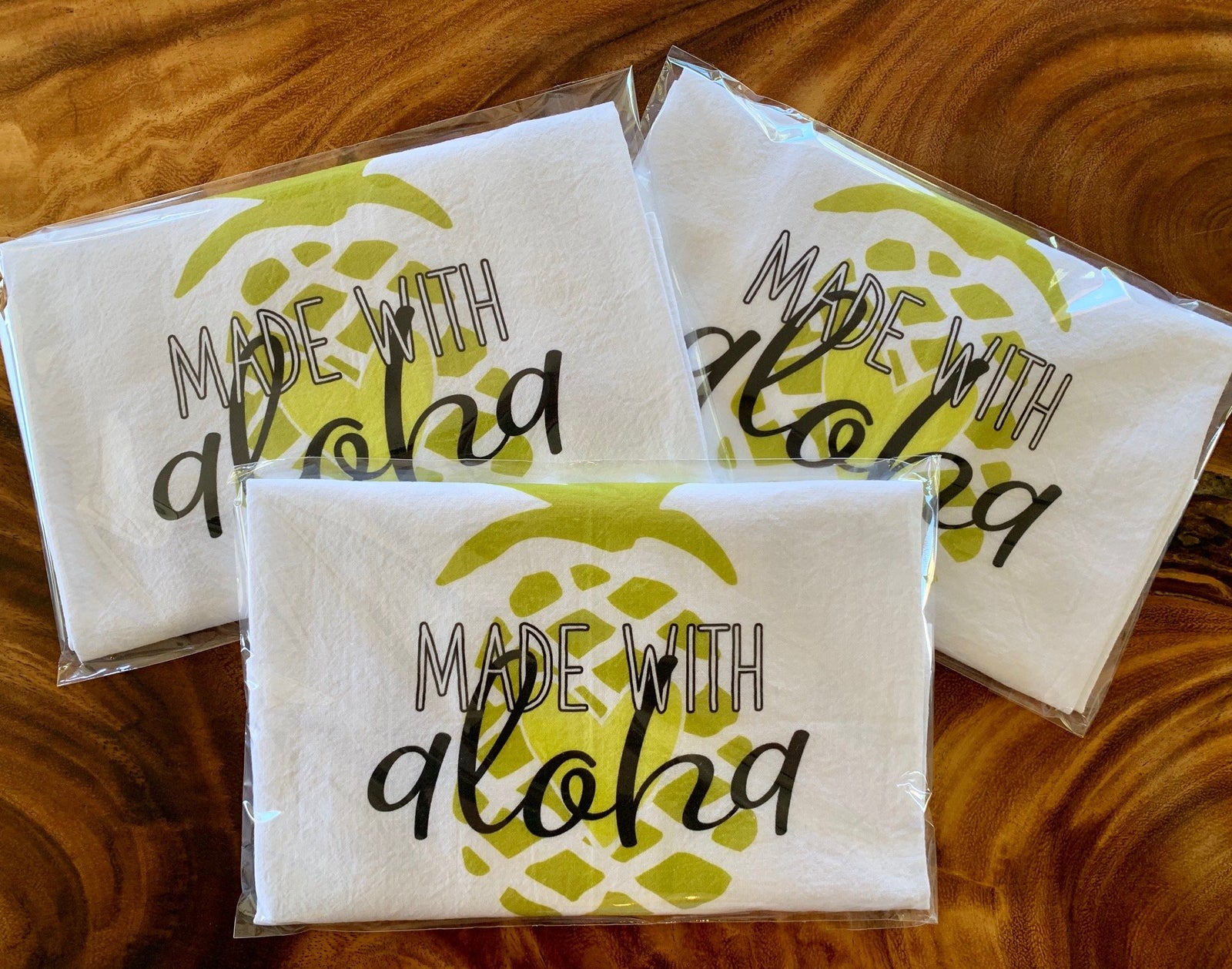 Pop-Up Mākeke - Sal Terrae - Flour Sack Kitchen Towel - Made with Aloha - Pineapple - Folded