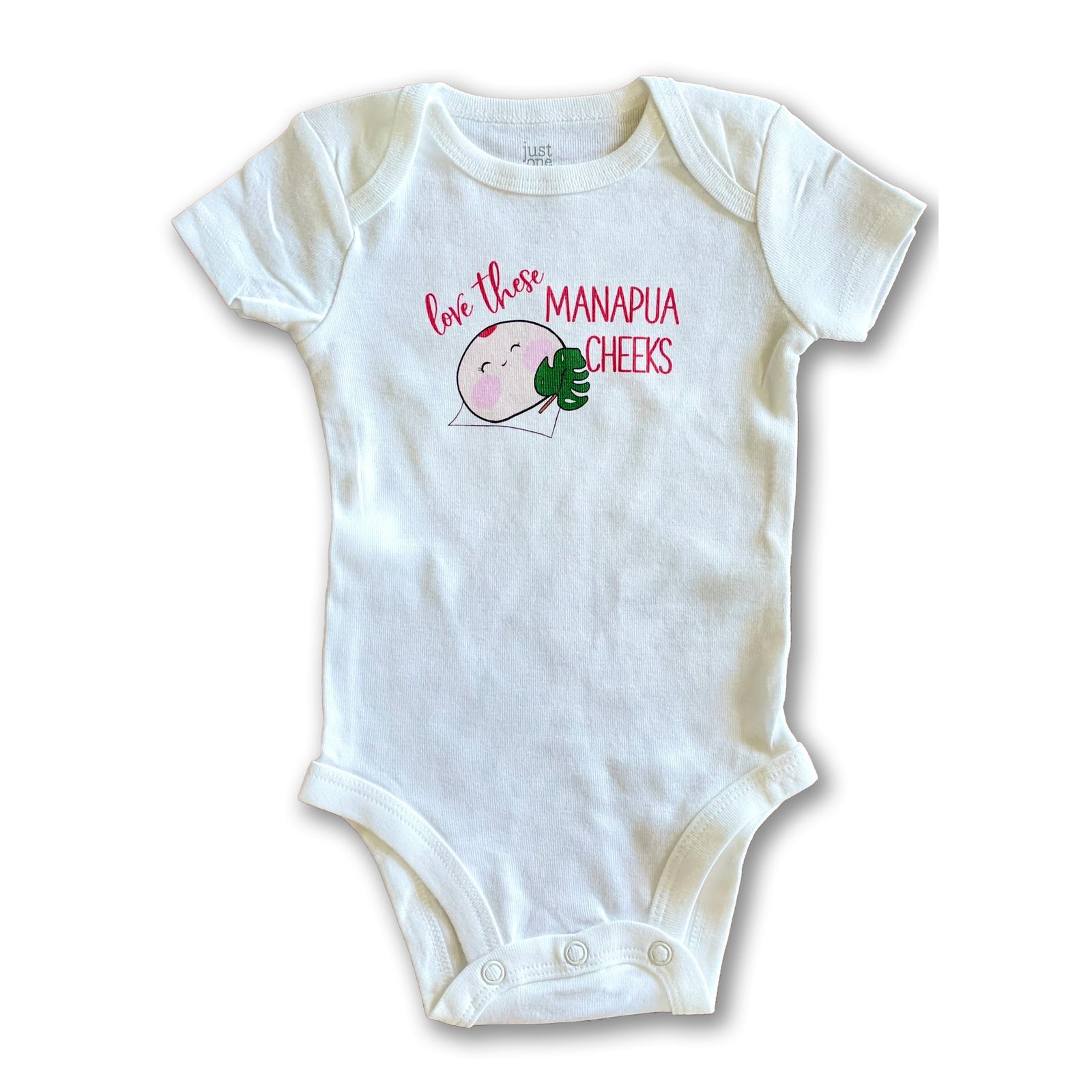 Pop-Up Mākeke - Sal Terrae - "Love These Manapua Cheeks" Baby Onesie - Front View
