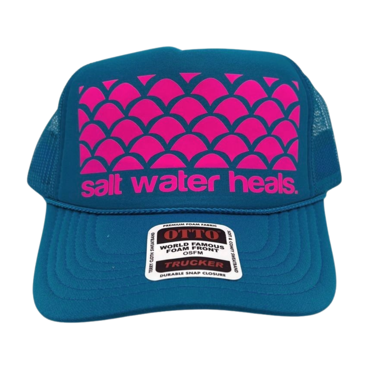 Salt Water Heals Ehukai Trucker Hat - Hot Pink on Teal