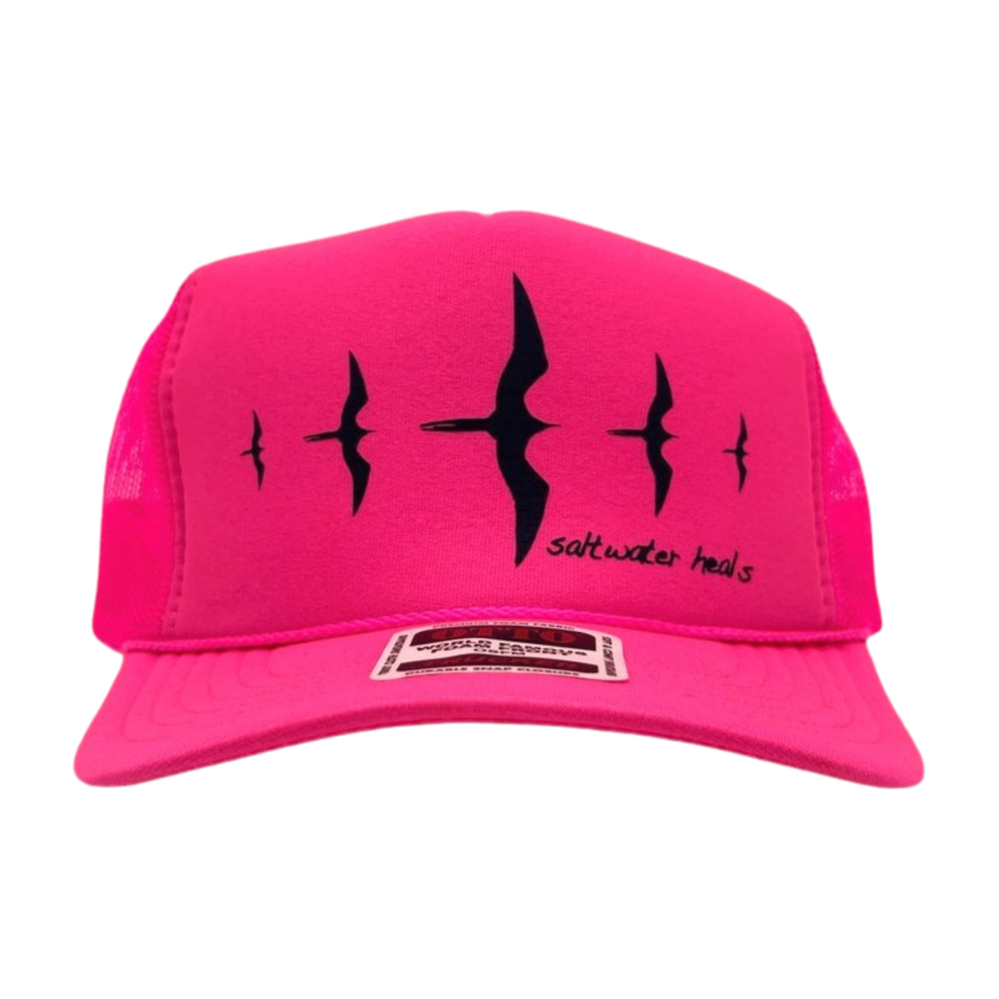 Pop-Up Mākeke - Saltwater Heals - Five 'Iwa Trucker Hat - Neon Pink - Front View