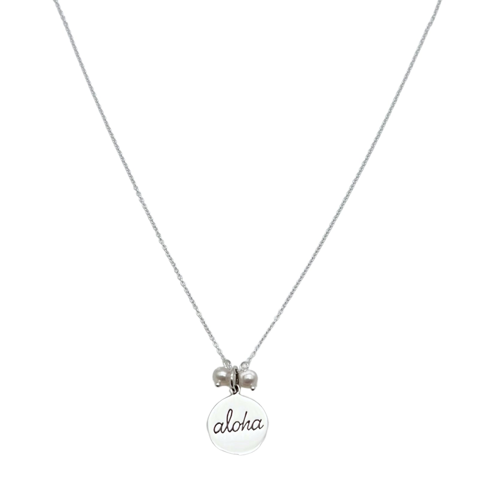 Pop-Up Mākeke - Stacey Lee Designs - Aloha Sterling Silver Necklace - White Freshwater Pearls - Front View