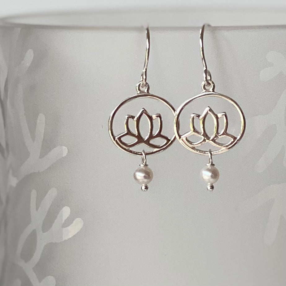 Pop-Up Mākeke - Stacey Lee Designs - Lotus Flower Earrings - White Freshwater Pearls