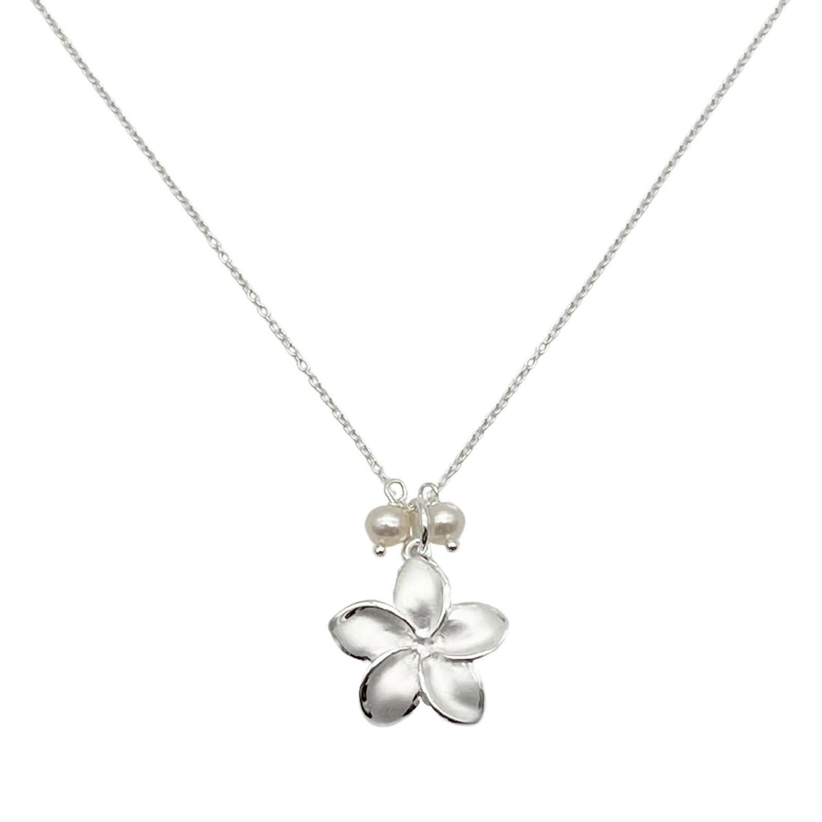 Pop-Up Mākeke - Stacey Lee Designs - Plumeria Necklace - White Freshwater Pearls