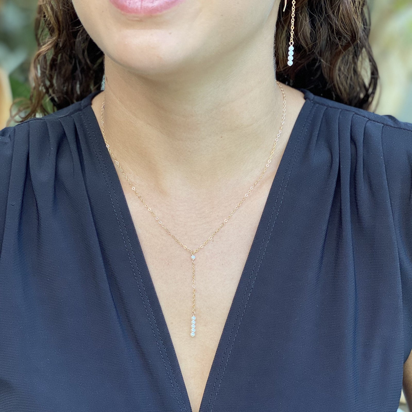 Pop-Up Mākeke - Stacey Lee Designs - Sweet Pea Necklace in 14K Gold Fill - In Use