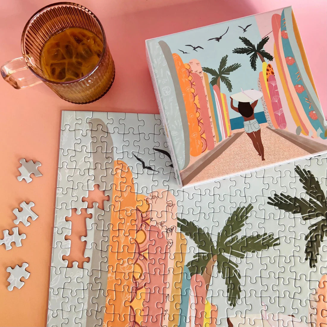 Pop-Up Mākeke - Surf Shack Puzzles - Duke's Lane by Kristine Pontecha 500-Piece Puzzle - In Progress