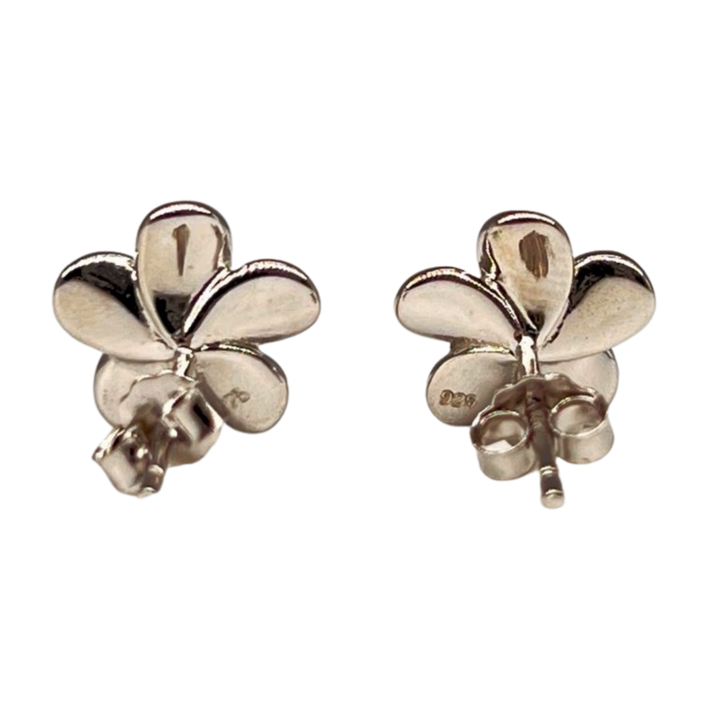 Pop-Up Mākeke - Te Hotu Mana Creations - Plumeria Flower Sterling Silver Stud Earrings - Back View