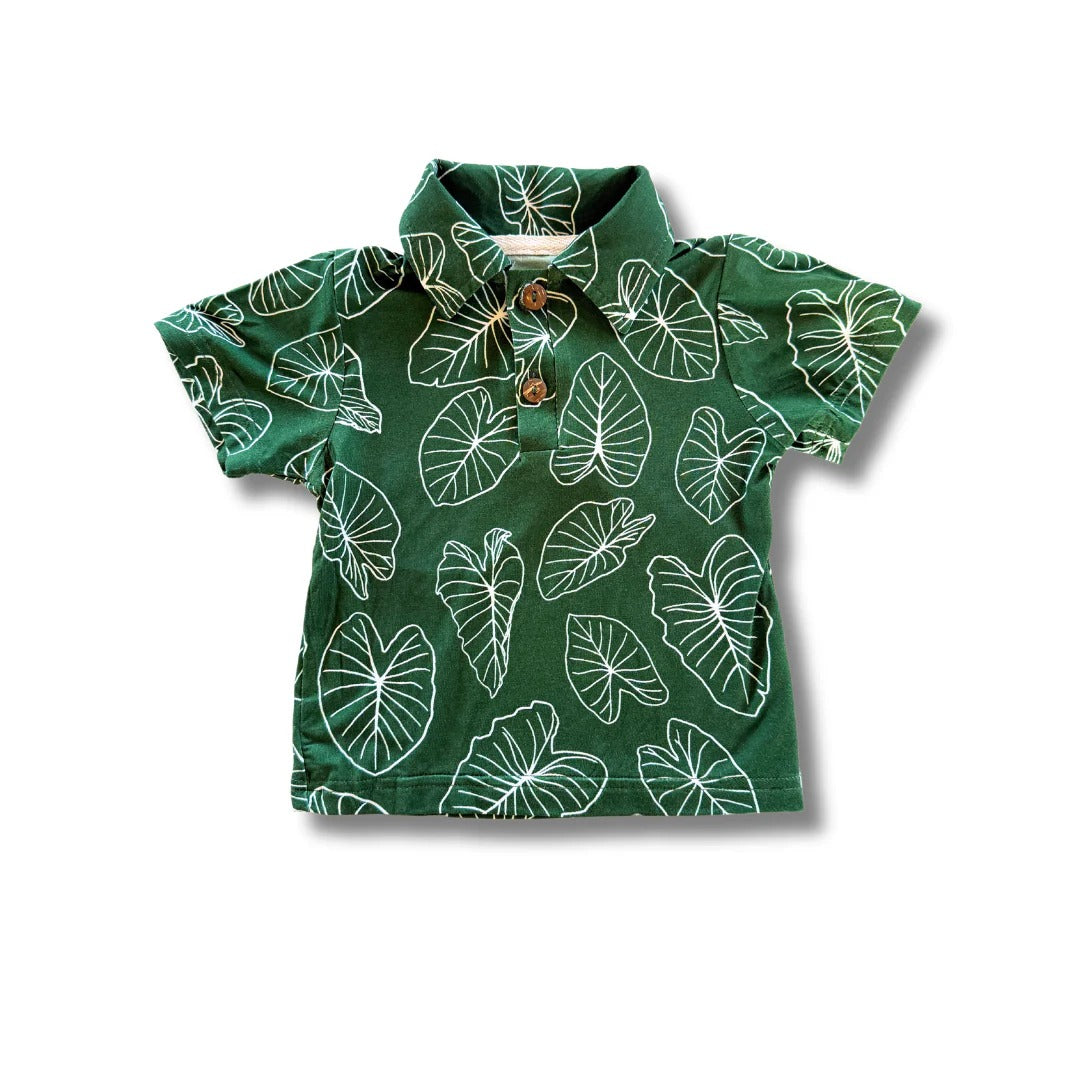 Pop-Up Mākeke - The Keiki Department - Bamboo Kalei Athletic Polo Shirt - Signature Kalo - Front View