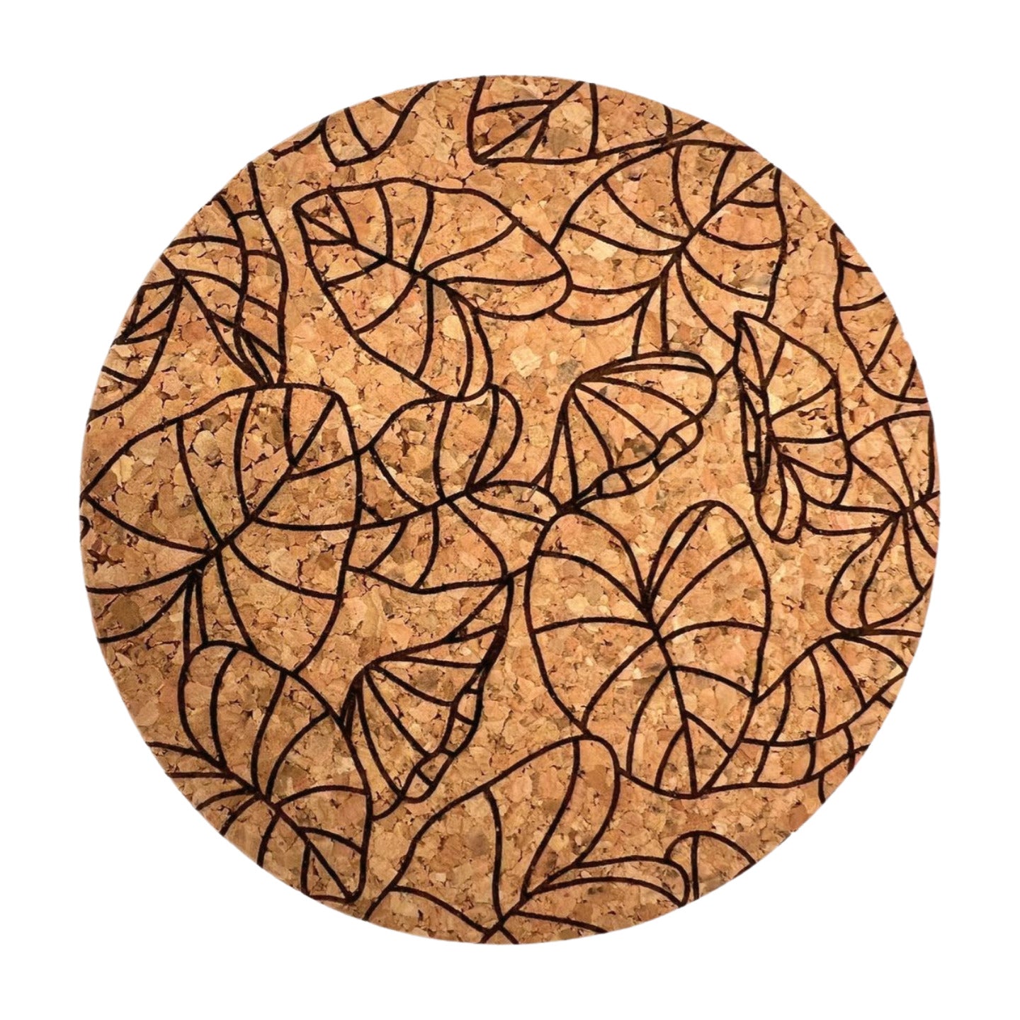 Pop-Up Mākeke - Workshop 28 HI - Kalo Round Cork Coaster - Front View
