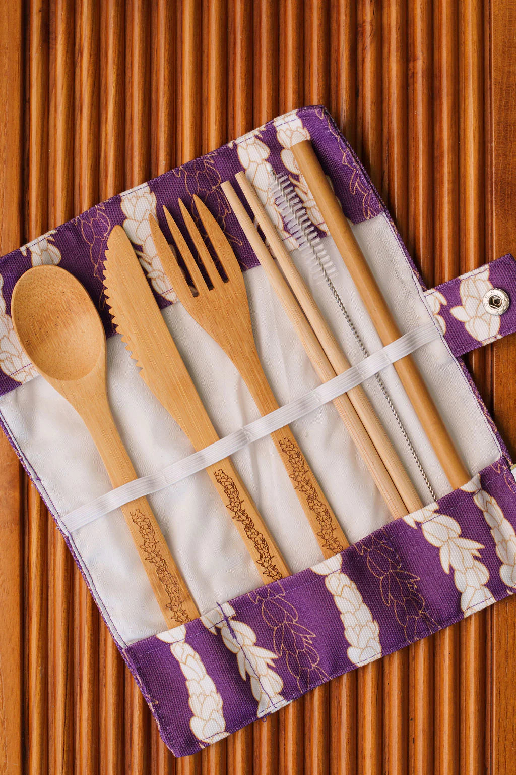 Pīkake Lei Eco-Friendly Bamboo Cutlery Set - Poni (Purple)