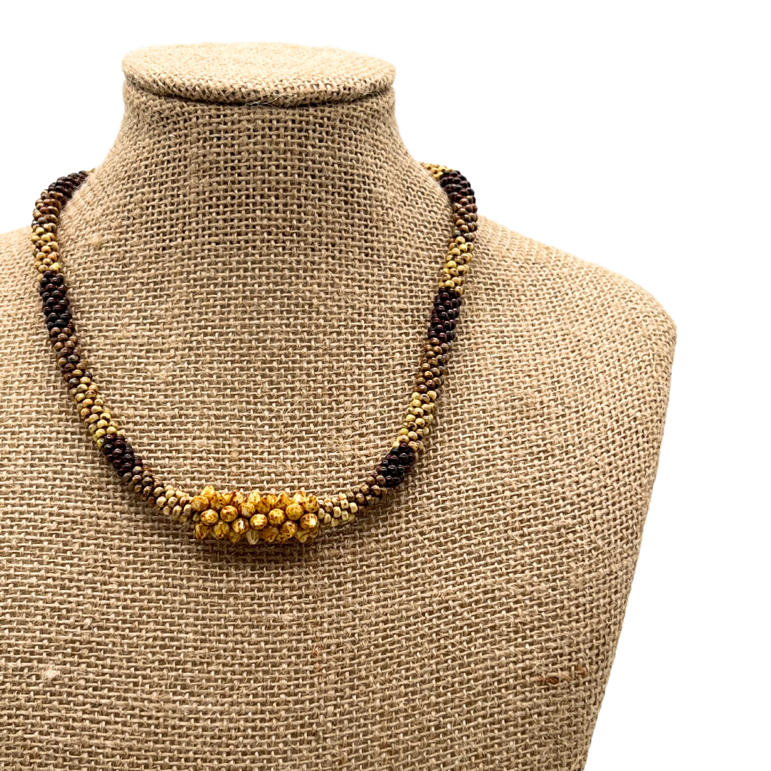 Pop-Up Mākeke - Akalei Designs - Brown Picasso Spiky Bead Necklace "Forbidden Island" Inspired - Close Up