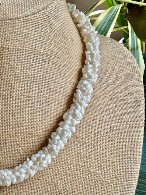 Pop-Up Mākeke - Akalei Designs - White Glossy Pearl Dragon Scales Necklace - Close Up